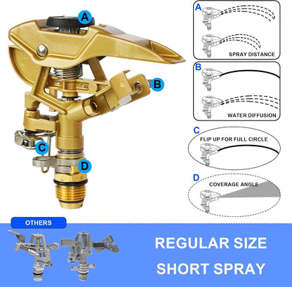 2 Pack Impact Sprinkler on Tripod, Rotating Water Sprinklers for Yard Lawn and Garden, Heavy Duty 360 Degree Irrigation Sprinkler with Zinc Head and 3/4" Connector for Outdoor
