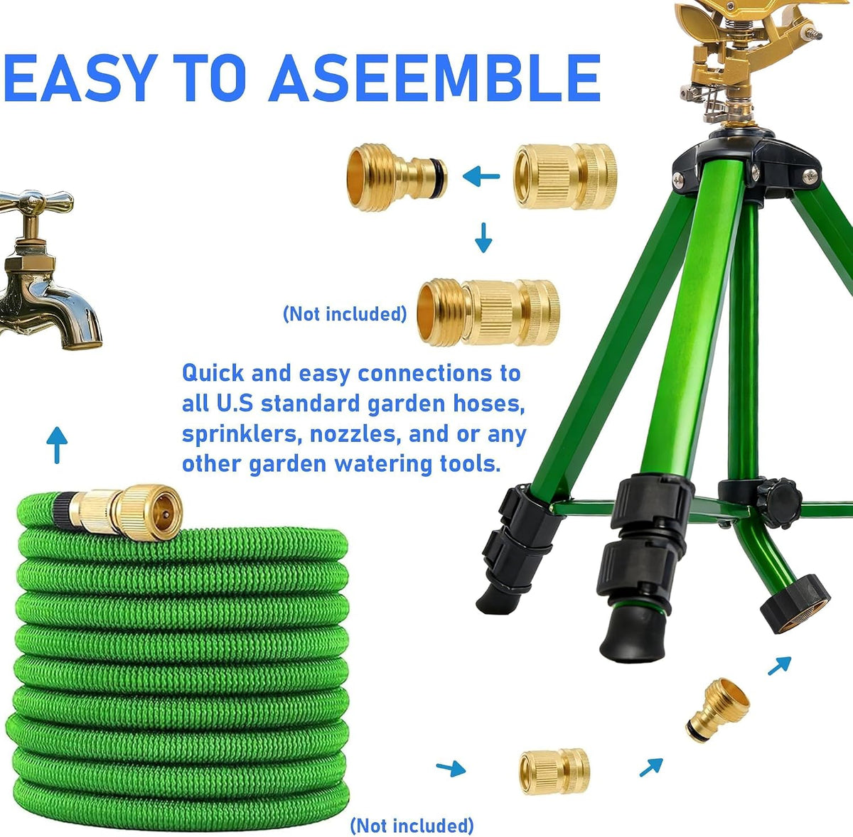 2 Pack Impact Sprinkler on Tripod, Rotating Water Sprinklers for Yard Lawn and Garden, Heavy Duty 360 Degree Irrigation Sprinkler with Zinc Head and 3/4" Connector for Outdoor