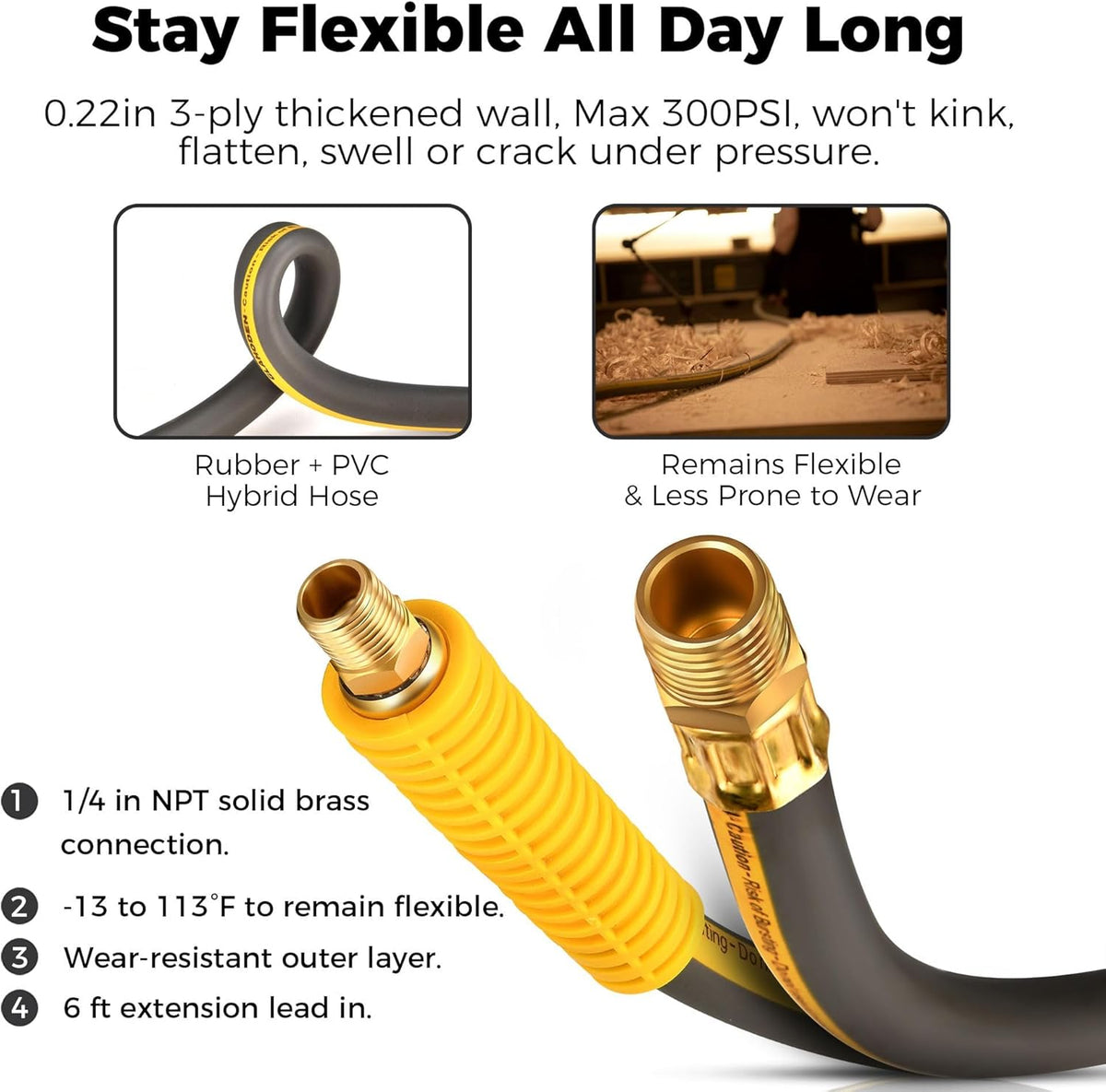 GLAHODEN Retractable Air Hose Reel, 3/8 in x 100 Ft Hybrid Hose Air Compressor Hose Reel with 6 Ft Lead in Max 300 PSI Patented Design for Any Length Lock 180°Swivel Bracket Quick Coupler
