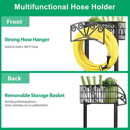 TomCare Garden Hose Holder Upgraded Heavy Duty Metal Water Hose Holder Holds 160 FT Hoses Sturdy Hose Reel Freestanding Outdoor Hoses Storage Hanger for Outside Yard Lawn