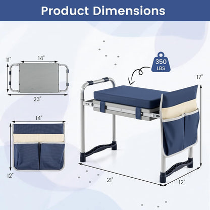 2-in-1 Garden Kneeler & Seat, Folding Seat w/EVA Foam Kneeling Pad & Removable Tools Pouch, Sturdy Steel Frame, No Assembly, Portable Heavy Duty Garden Stool for Women & Men