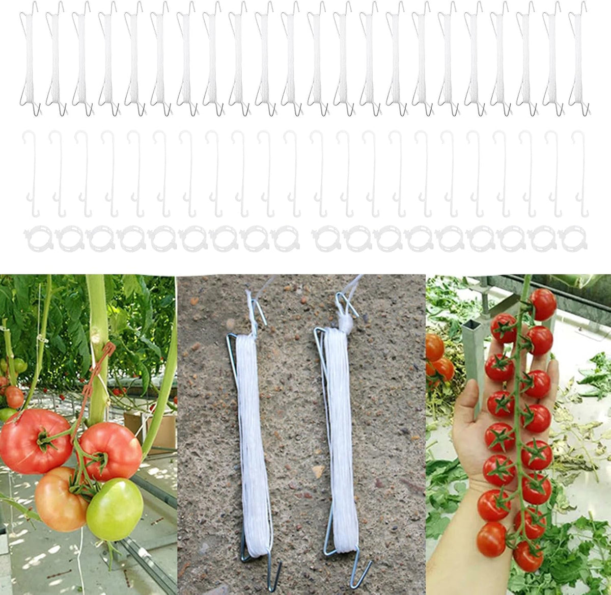Saihisday Plant Climbing Hooks Tomato Support J Hook Reusable Tomato Twine String Cucumber Trellis Clips Plant Support Clips