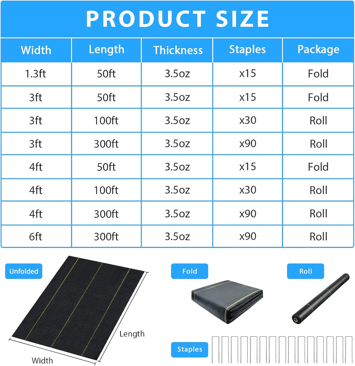 4ft x300ft Black Weed Barrier 3.5oz Landscape Premium Fabric-Heavy Duty Woven Ground Cloth with Superior Permeability Weed Control Convenient Design - Colors F