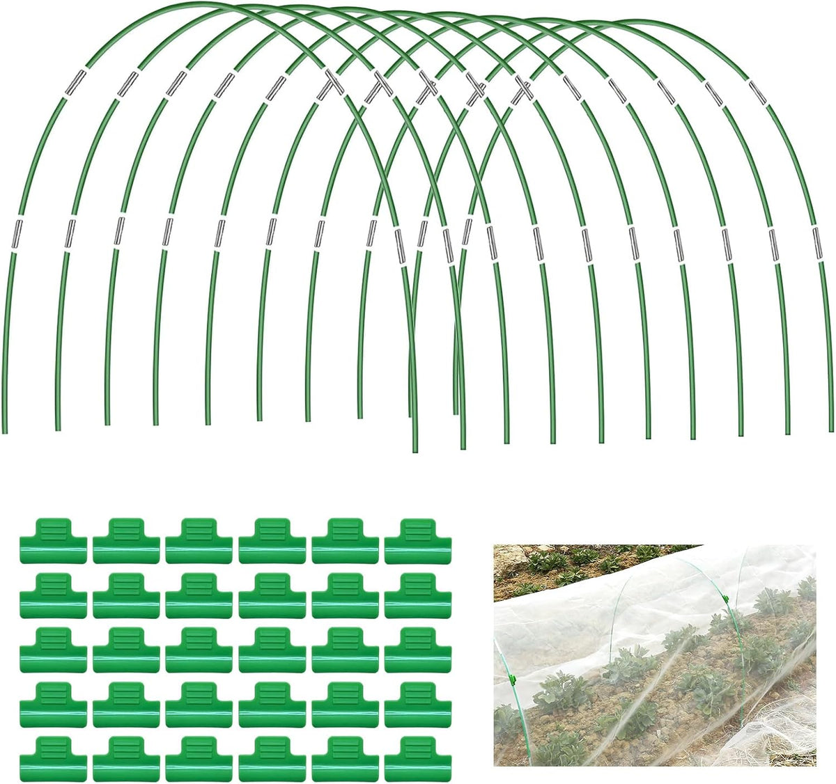 Breeze Touch 25PCS Garden Hoops for Raised Beds, PVC-Coated Greenhouse Hoops for Row Cover & Frost Protection, Rust-Free Garden Tunnel Hoops Kit with Clips, Plant Support for 3.5ft - 4ft Wide Beds