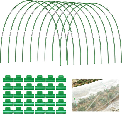 Breeze Touch 25PCS Garden Hoops for Raised Beds, PVC-Coated Greenhouse Hoops for Row Cover & Frost Protection, Rust-Free Garden Tunnel Hoops Kit with Clips, Plant Support for 3.5ft - 4ft Wide Beds