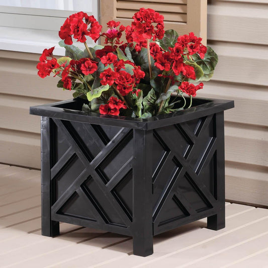 Miles Kimball Chippendale Planter Box, White – Plant Holder for Garden, Patio and Lawn – 14 ¾” sq. x 13 ¼ H Overall