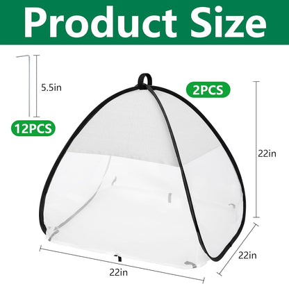 2 Pcs Pop Up Garden Netting Bug and Shade Covers, 22" x 22" x 22" Plant Sun Shade Top Bird Netting Tents, Insect Barrier Sun Protection Plant Cover Tent for Outdoor Plants Vegetables Fruits (Black)