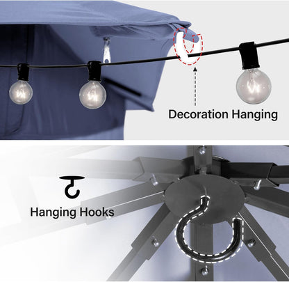10x20 Gazebo Canopy with 100FT String Lights, Metal Heavy Duty Patio Canopy Tent with Double Roofs, Mosquito Nettings and Privacy Screens for Backyard, Garden, Lawn, Gray