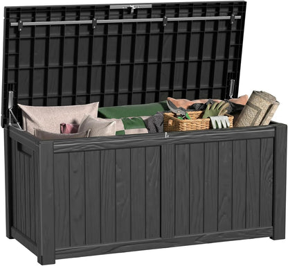 30 Gallon Outdoor Deck Box, Lockable Waterproof Outdoor Storage Boxes For Garden Tools,Indoor Cushions,Accessories Outside Storage Resin Weatherproof Container(Black)