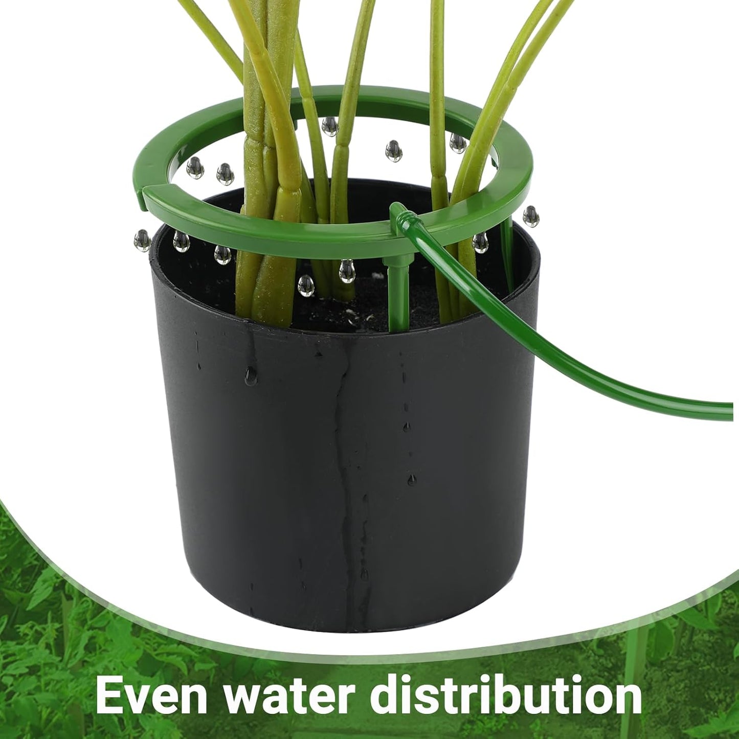 Tujoe 4 Set Water Ring 3 Leg Support Drip Emitter Drip Ring with 1/8 Inch Barbed Inlet Fitting Removable Stakes for Grow Media Irrigation System Rain Watering Tree Plants, Green (5 Inch)