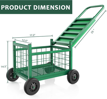 FLINTER Rolling Garden Work Seat with Wheels, Upgraded Heavy Duty Gardenning Cart with Seat - Garden Rolling Stools with Wheels for Seniors, Lawn, Patio & Backyard Gardening, Green