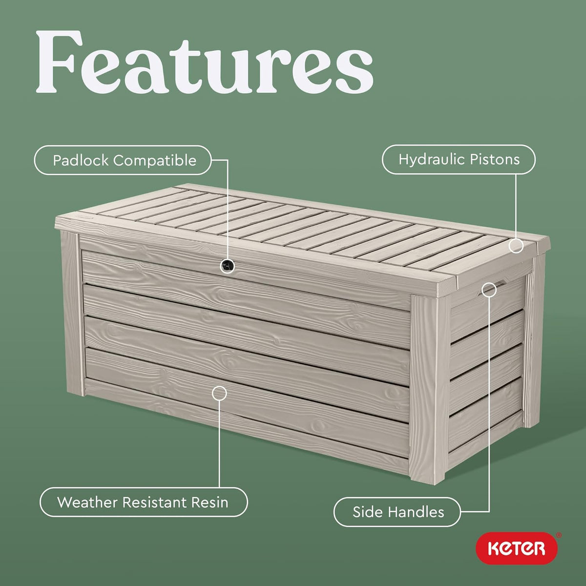 Keter 150 Gallon Resin Large Deck Box Organization and Storage Box for Patio, Outdoor Cushions, Garden Tools, Brown