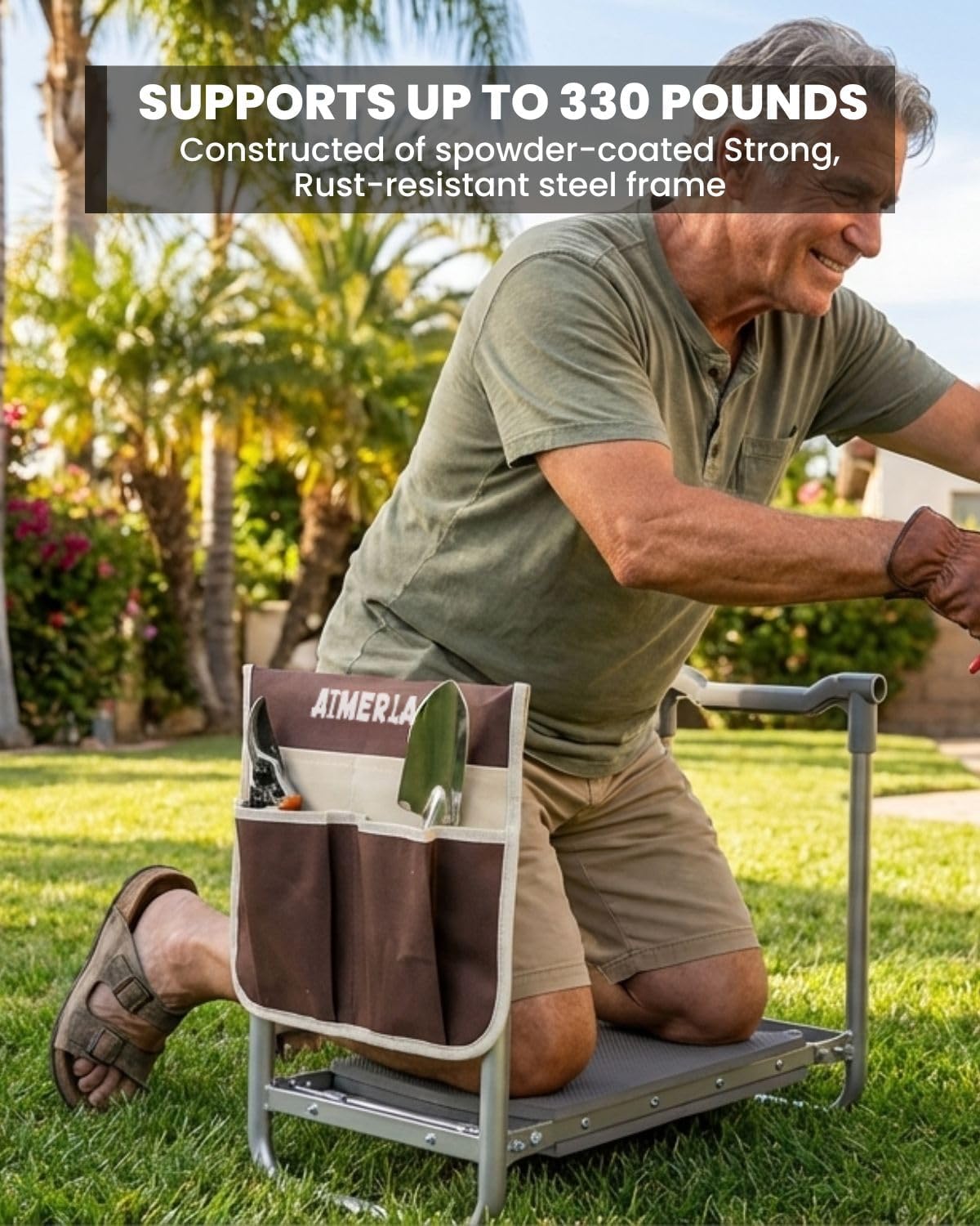 Aimerla Foldable Garden Kneeler Seat Heavy Duty [Upgraded Widened Thick Kneeling Pad] Gardening Stool with Large Tool Bags with Pockets - Portable Garden Bench Gardening Gifts for Parents