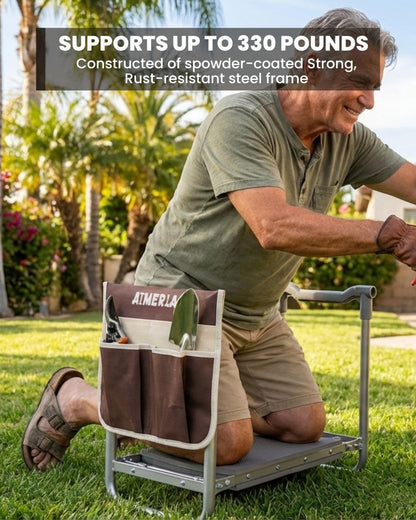 Aimerla Foldable Garden Kneeler Seat Heavy Duty [Upgraded Widened Thick Kneeling Pad] Gardening Stool with Large Tool Bags with Pockets - Portable Garden Bench Gardening Gifts for Parents