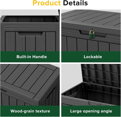30 Gallon Outdoor Deck Box, Lockable Waterproof Outdoor Storage Boxes For Garden Tools,Indoor Cushions,Accessories Outside Storage Resin Weatherproof Container(Black)