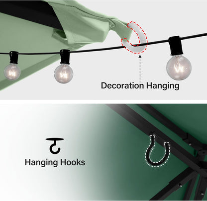 10x20 Gazebo Canopy with 100FT String Lights, Metal Heavy Duty Patio Canopy Tent with Double Roofs, Mosquito Nettings and Privacy Screens for Backyard, Garden, Lawn, Gray