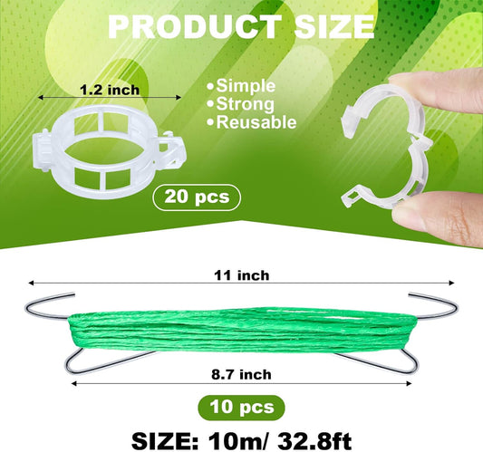 30Pcs Tomato Hooks with String, Tomato Support Hooks, Tomato Holder Hooks & Plant Support Clips with 33.3ft Twine to Prevent Tomatoes from Pinching or Falling Off