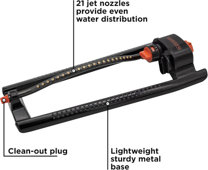 Black + Decker® 3,600 Sq Ft Metal Oscillating Sprinkler – Durable, Adjustable, Even-Coverage Watering BD3435