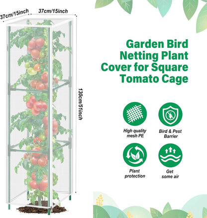 3 Pack Garden Bird Netting Plant Cover for Round Tomato Cage, 61"x13" Insect Bird Barrier Tomato Cage Net with Zipper & Drawstring, Tomato Trellis Netting Protection Cover for Protecting Plants