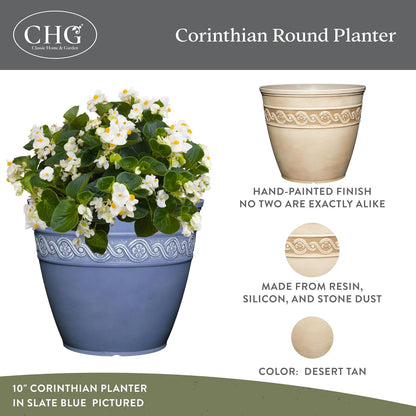 Classic Home and Garden Corinthian Resin Planter Pot - Outdoor & Indoor Plant Pot - Round Planter for Plants & Flowers (10" Storm Gray, Pack of 1)