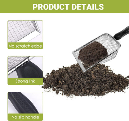2 Pcs Gardening Soil Sifter, Handheld Shovel, Shape Garden Sieve Sifter with Handle (3.8mm and 5mm Mesh), Portable Gardening Sifter for Gradening Sand Soil Dirt Compost (2 Set)