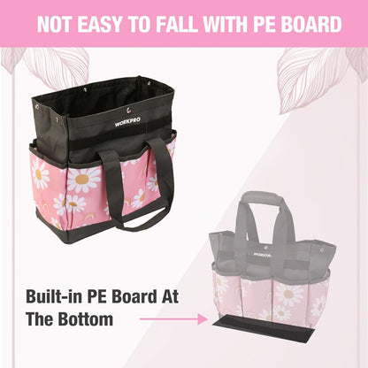 WORKPRO Garden Tool Bag, 9 Pockets Gardening Bag, Heavy Duty Oxford Garden Tote Caddy (Tools NOT Included), 12" x 12" x 6" (Floral White)
