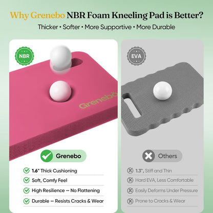 Grenebo 2-Pack 1.6" Extra Thick NBR Foam Garden Kneeling Pads, Ultra Soft Cushion Kneeling Pads for Gardening, Gardening Kneeling Pad for Baby Bathing, Work, Exercise, 17.3×11×1.6 in, Green