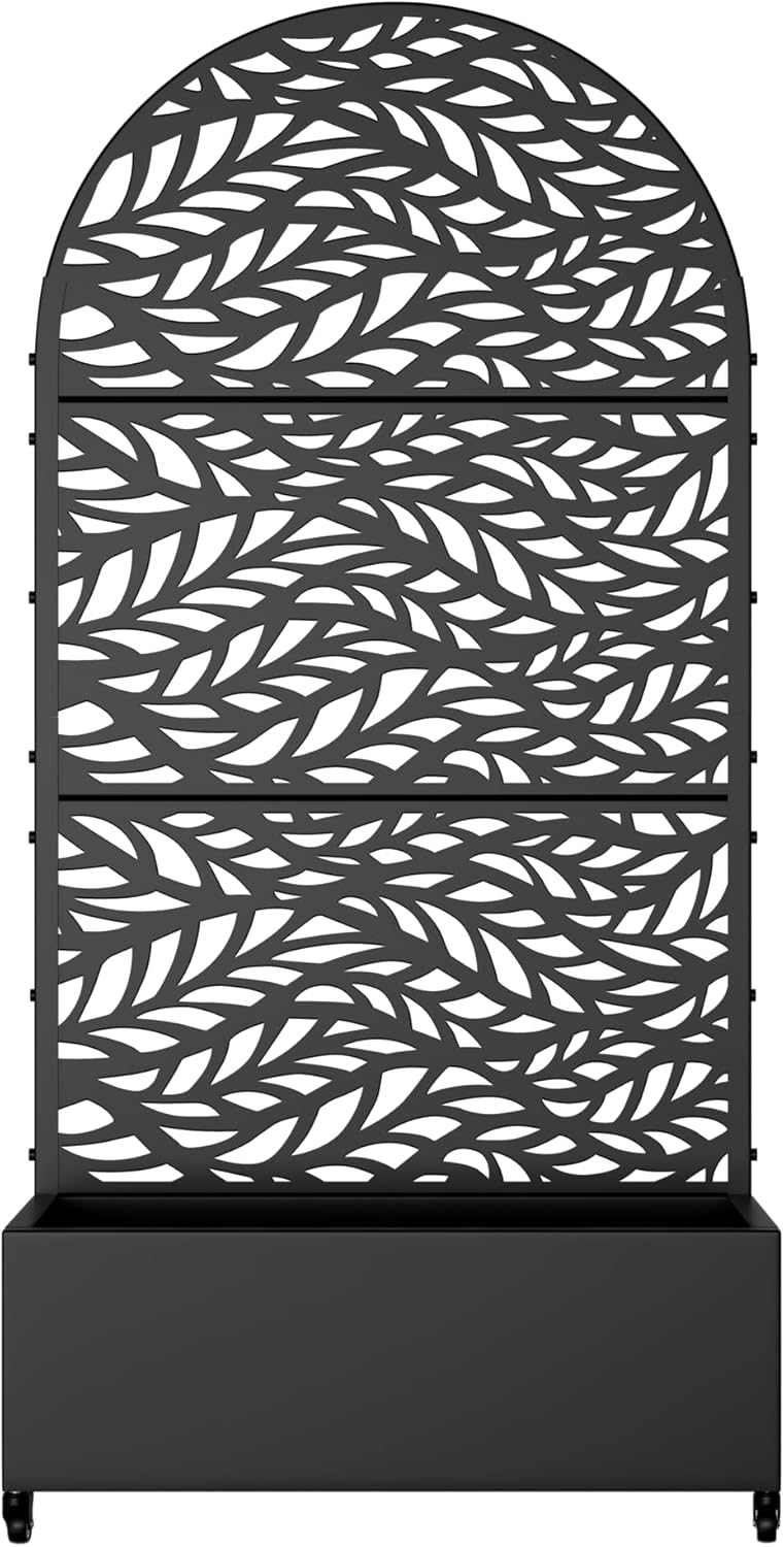 Casaphoria Metal Raised Garden Bed with Trellis and Wheels, 72"x47"x16" Planter Box for Climbing Plants, Vegetables & Vines, Features Drainage Holes and Privacy Screen (Black-Louver) - Colors A