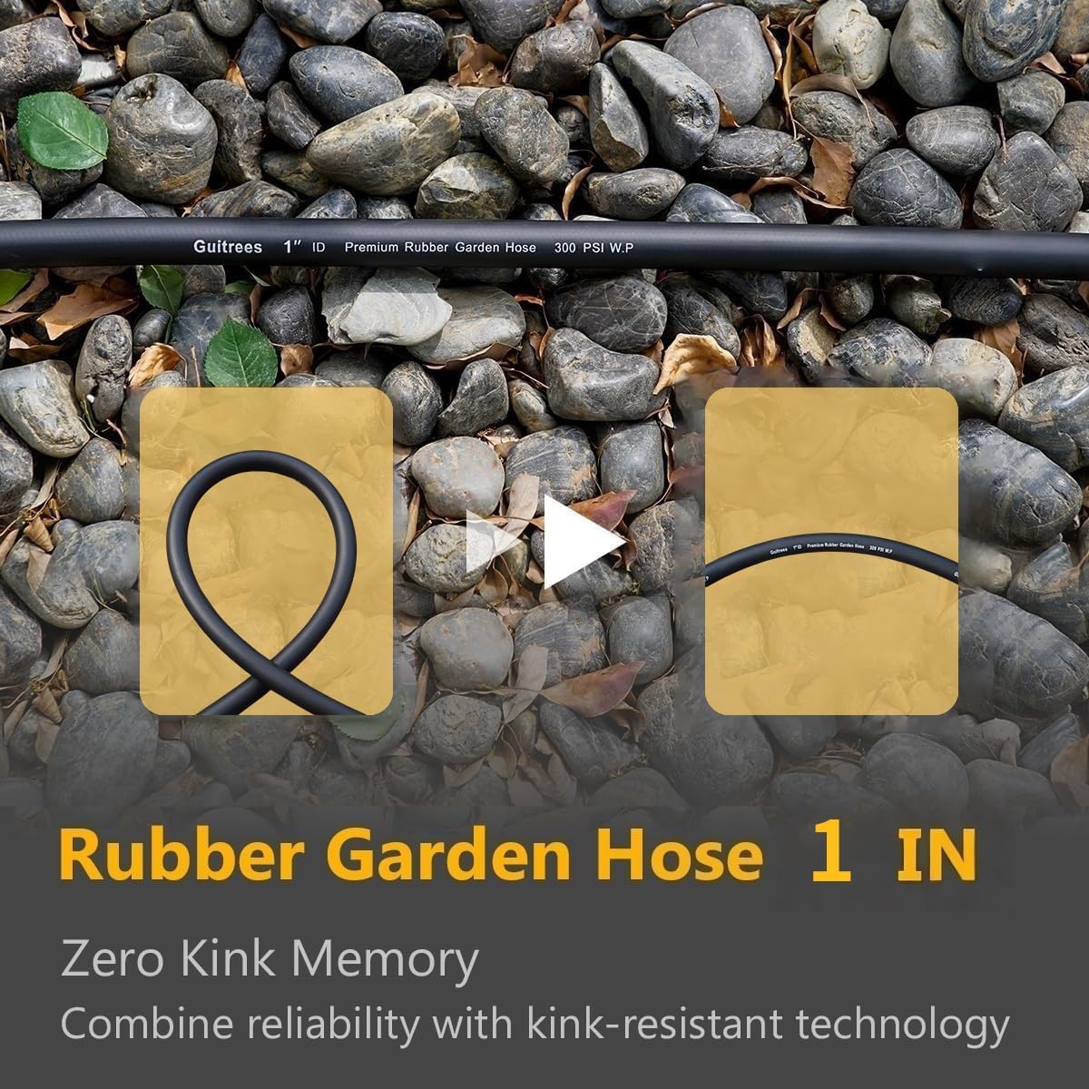 Guitrees Leader Garden Hose 10ft x 5/8", Heavy Duty Short Water Hose, Female to Female Fittings, Five Layered Braiding for Durability, 1000PSI Burst, 300PSI Working (Black) - Colors A