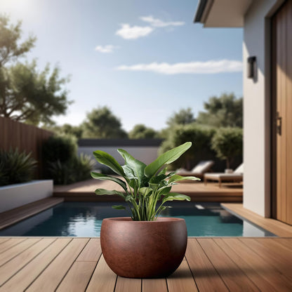 Large Round Bowl Vintage BRN Concrete Planter 19.9" Dia, Outdoor