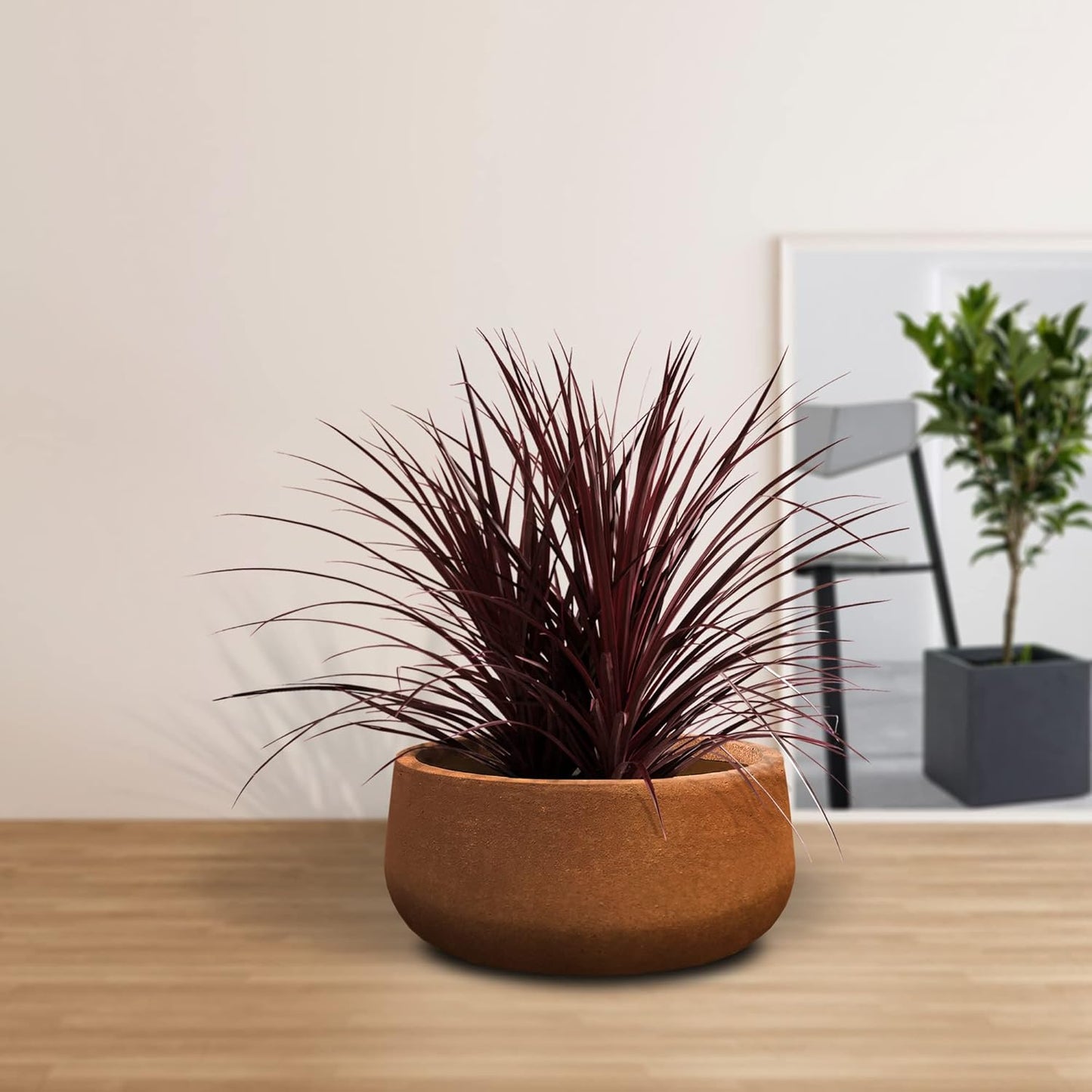 Kante 15.7" Dia Round Concrete Planter, Outdoor Indoor Garden Plant Pots with Drainage Hole and Rubber Plug, Modern Curvaceous Design, Slate Gray