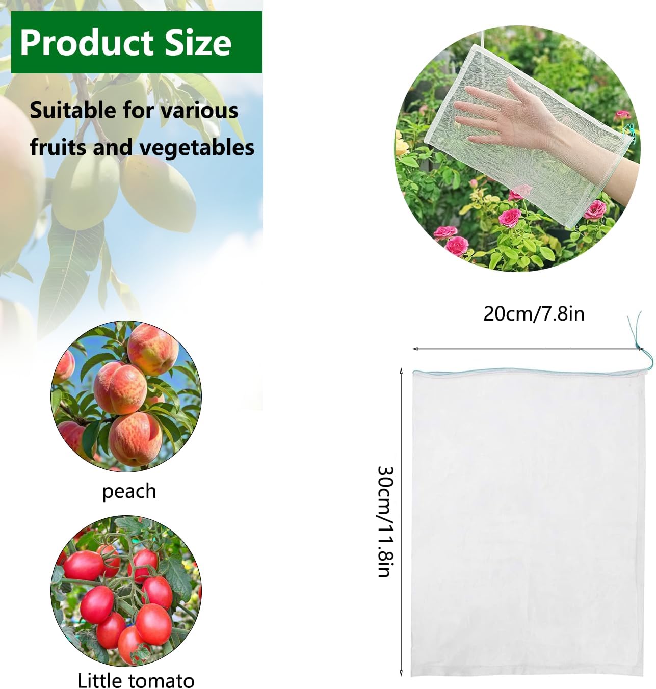 Belit 10Pcs 23.6"x15.7" Garden Netting pest Barrier Tomatoes Protection Bags Large Size Nylon Mesh Reusable Fruit Bags for Protecting Fruits Vegetables