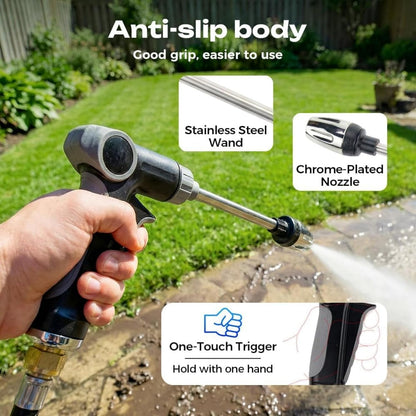Pressure Washer Wand, High Pressure Hose Nozzle 3 Spray Patterns, 360° Rotating Heavy Duty Cleaning Gun for Garden Hose, Outdoor Cleaning for Car, Patio, Siding (Gun+Connector Pot + 3 connectors)