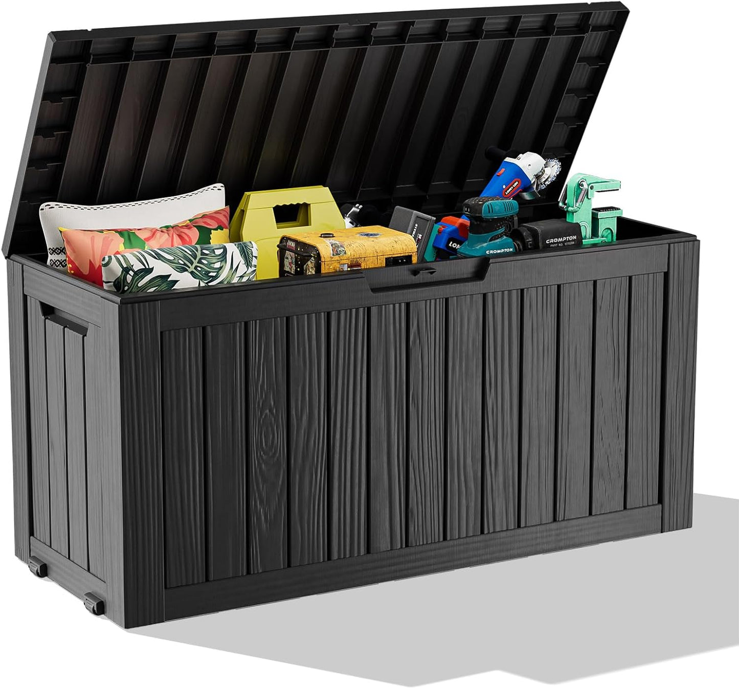 30 Gallon Outdoor Deck Box, Lockable Waterproof Outdoor Storage Boxes For Garden Tools,Indoor Cushions,Accessories Outside Storage Resin Weatherproof Container(Black)