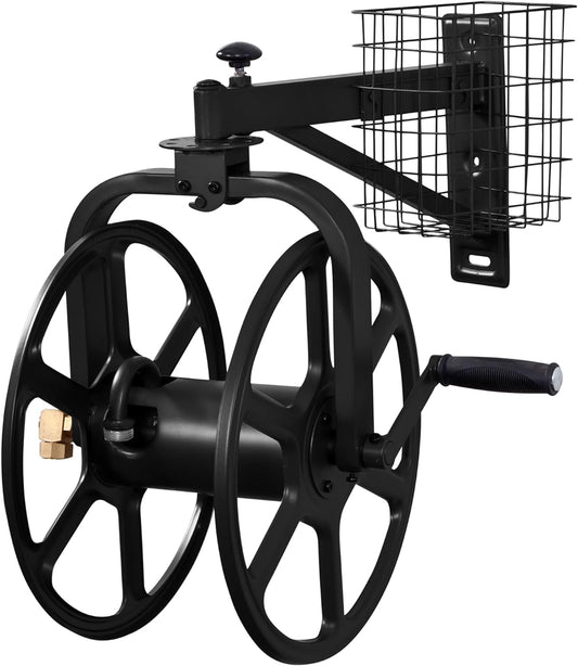 Liberty Garden 712-B Single Arm Navigator Multi-Directional Garden Hose Reel, Holds 125-Feet of, 5/8-Inch, Black