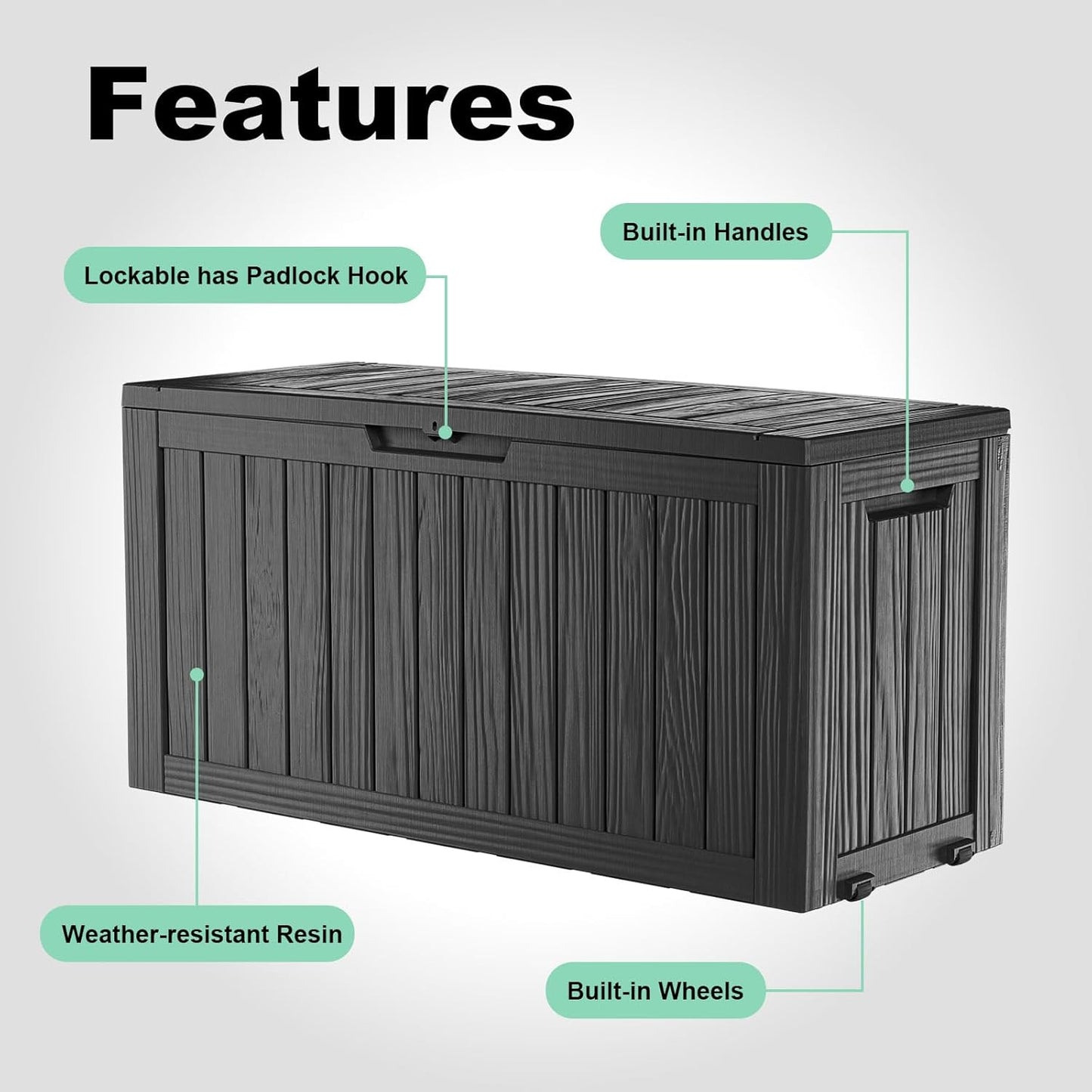 30 Gallon Outdoor Deck Box, Lockable Waterproof Outdoor Storage Boxes For Garden Tools,Indoor Cushions,Accessories Outside Storage Resin Weatherproof Container(Black)