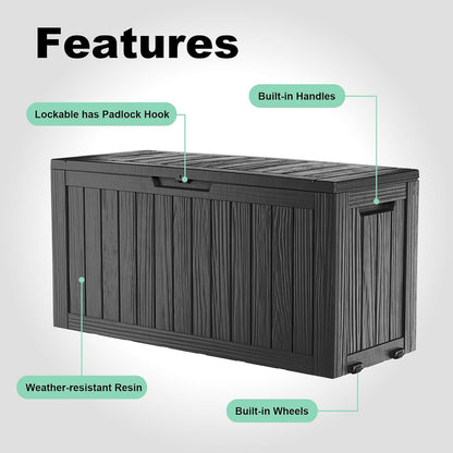 30 Gallon Outdoor Deck Box, Lockable Waterproof Outdoor Storage Boxes For Garden Tools,Indoor Cushions,Accessories Outside Storage Resin Weatherproof Container(Black)