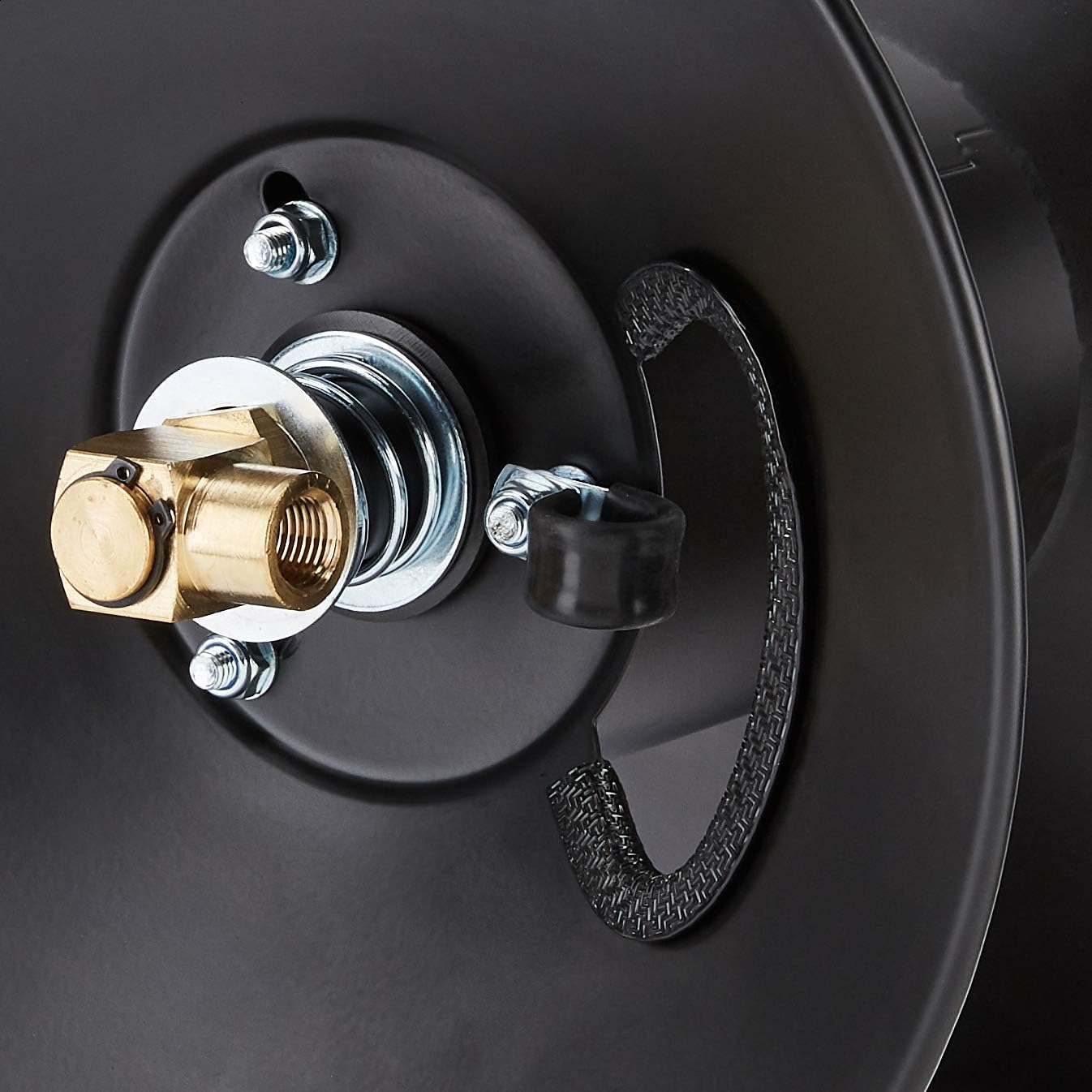 Amazon Basics Retractable Air Hose Reel - Fits 3/8-Inch 50-Feet Air Compressor Hoses, Portable, Works Well, 300PSI, Black, Hoses Excluded, Not for Water/Pressure Washers