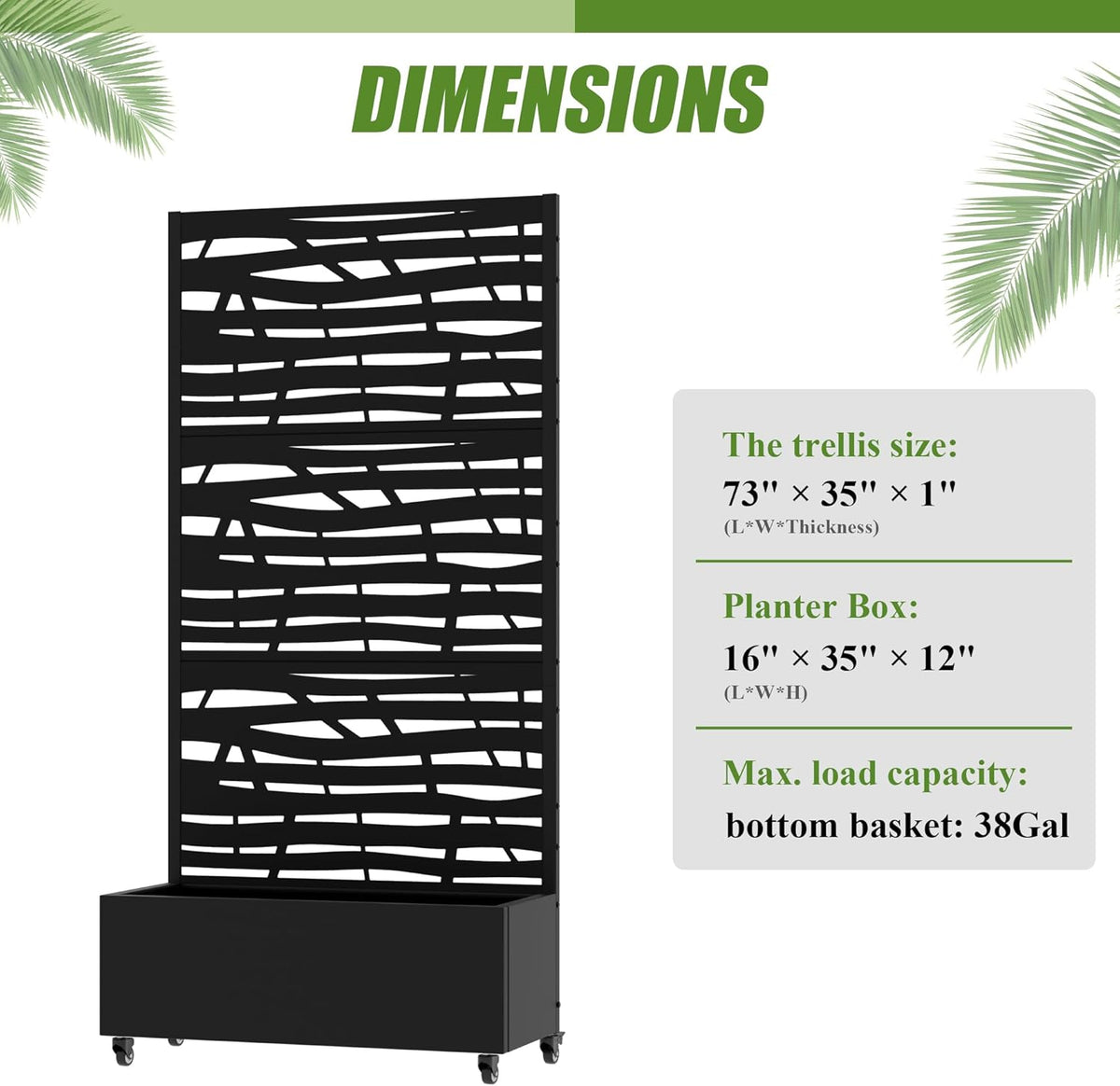 Casaphoria Metal Raised Garden Bed with Trellis and Wheels, 72"x47"x16" Planter Box for Climbing Plants, Vegetables & Vines, Features Drainage Holes and Privacy Screen (Black-Louver) - Colors A