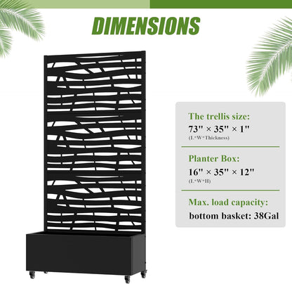 Casaphoria Metal Raised Garden Bed with Trellis and Wheels, 72"x47"x16" Planter Box for Climbing Plants, Vegetables & Vines, Features Drainage Holes and Privacy Screen (Black-Louver) - Colors A