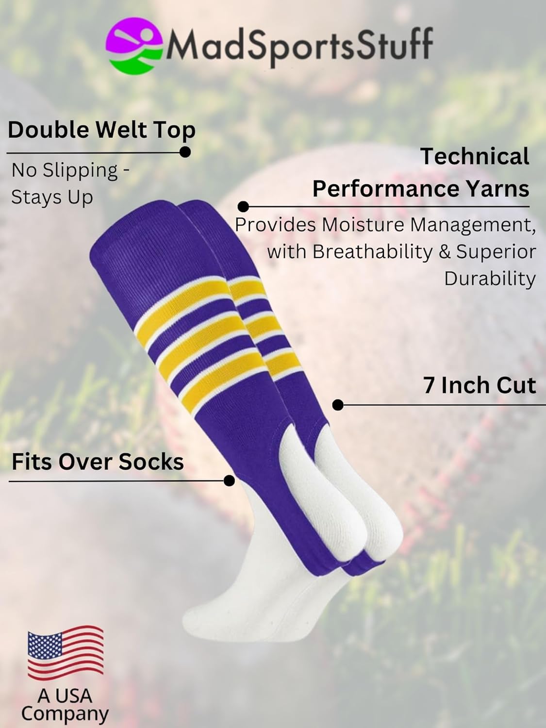 MadSportsStuff Baseball Stirrups Softball Stirrups with Stripes for Boys Girls Men Women Pattern B 3 Stripe