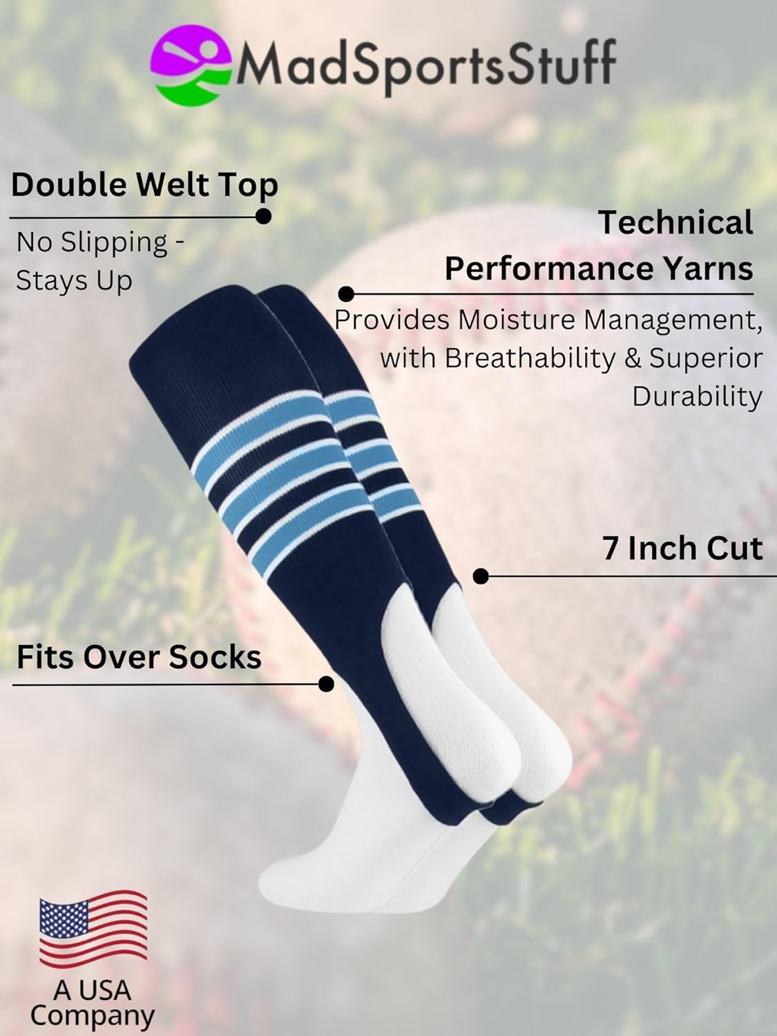 MadSportsStuff Baseball Stirrups Softball Stirrups with Stripes for Boys Girls Men Women Pattern B 3 Stripe