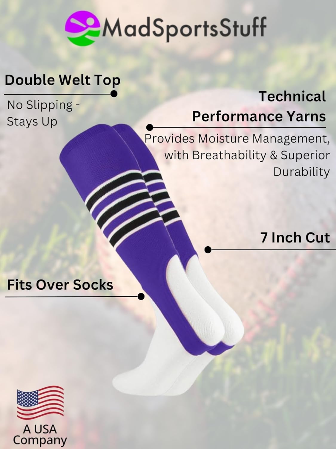 MadSportsStuff Baseball Stirrups Softball Stirrups with Stripes for Boys Girls Men Women Pattern B 3 Stripe