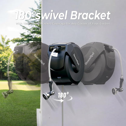 Retractable Garden Hose Reel, 1/2 inch x 50ft Wall Mounted Heavy Duty Hose Reel with Auto Rewind System, 180° Swivel Bracket, Any Length Lock, 10-Pattern Garden Hose Nozzle
