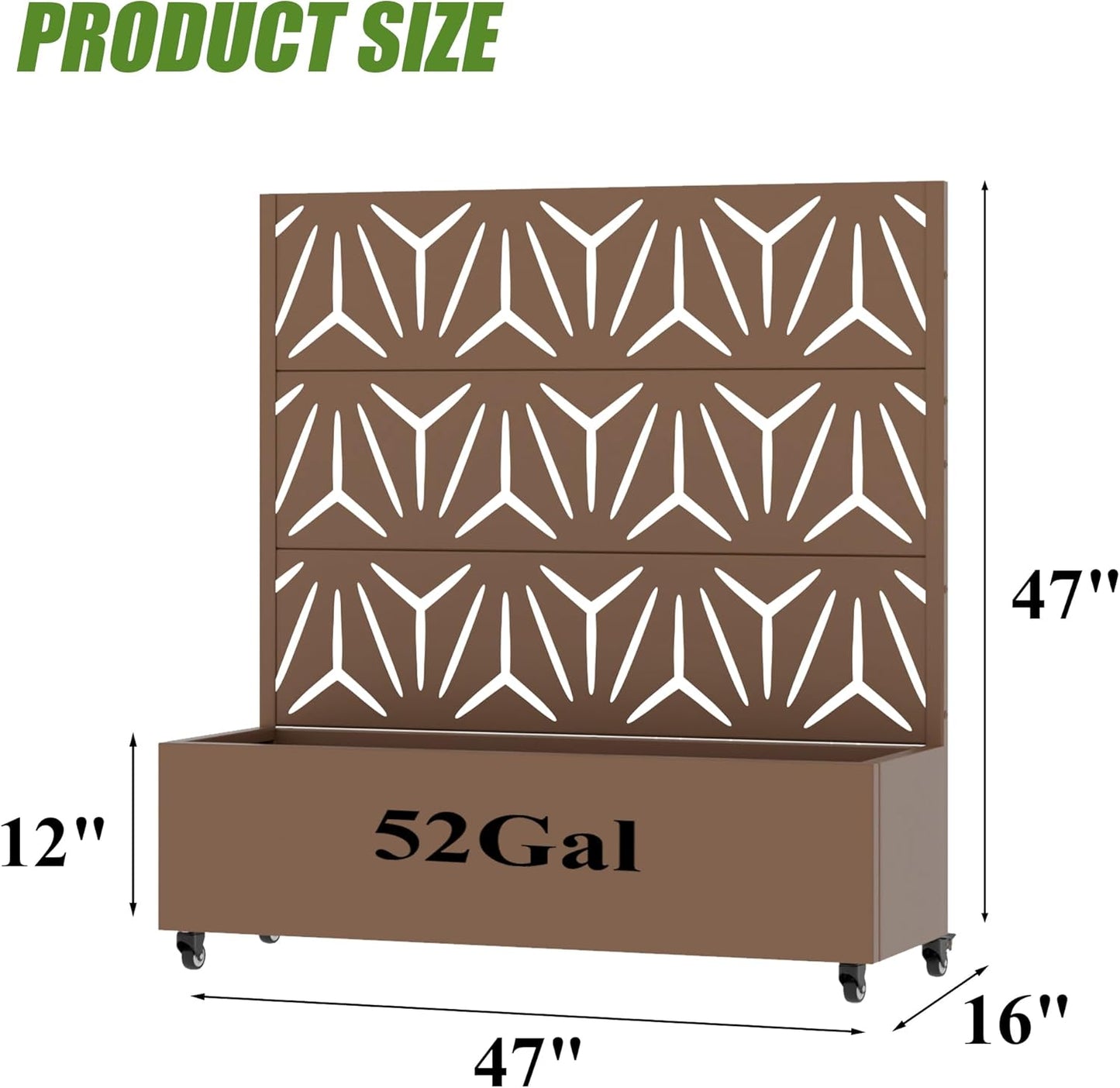 Casaphoria Metal Raised Garden Bed with Trellis and Wheels, 72"x47"x16" Planter Box for Climbing Plants, Vegetables & Vines, Features Drainage Holes and Privacy Screen (Black-Louver) - Colors B