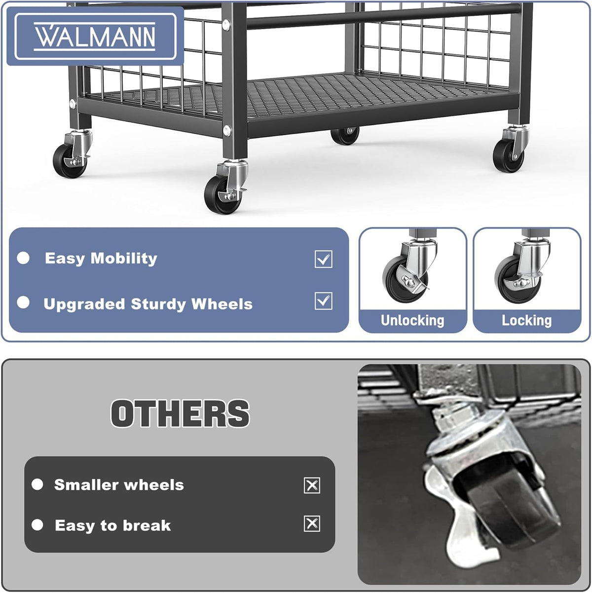 WALMANN Garden Tool Organizer with Wheels for Garage, Large Storage Capacity, Rakes/Shovels/Yard Tools Storage Stand for Shed, Garden, Indoor/Outdoor Long-Handled Tools Rolling Cart