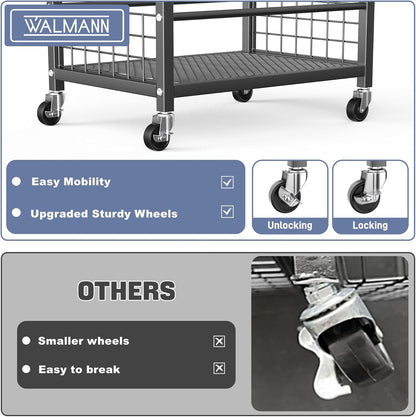 WALMANN Garden Tool Organizer with Wheels for Garage, Large Storage Capacity, Rakes/Shovels/Yard Tools Storage Stand for Shed, Garden, Indoor/Outdoor Long-Handled Tools Rolling Cart
