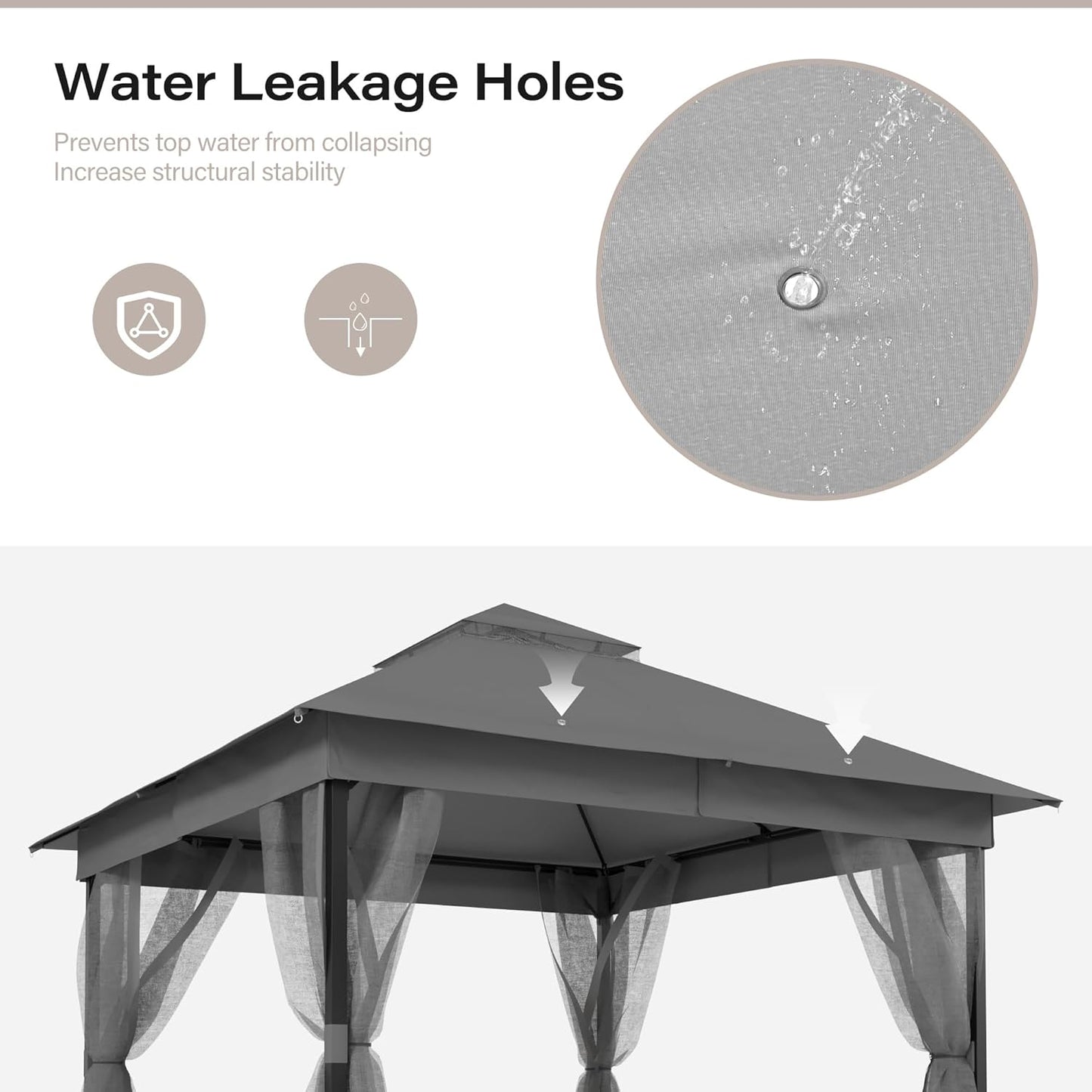10x20 Gazebo Canopy with 100FT String Lights, Metal Heavy Duty Patio Canopy Tent with Double Roofs, Mosquito Nettings and Privacy Screens for Backyard, Garden, Lawn, Gray
