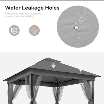10x20 Gazebo Canopy with 100FT String Lights, Metal Heavy Duty Patio Canopy Tent with Double Roofs, Mosquito Nettings and Privacy Screens for Backyard, Garden, Lawn, Gray