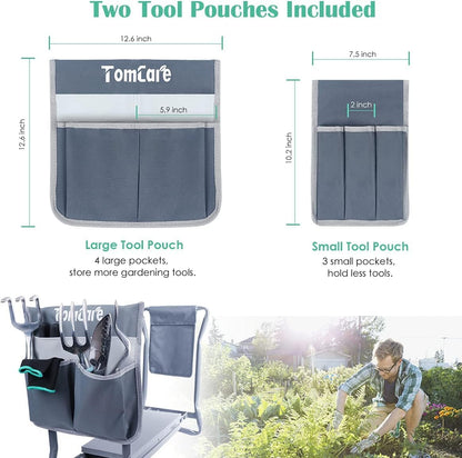 TomCare Garden Kneeler and Seat 10.64” Wider Larger Soft Kneeling Pad Garden Bench with 2 Large Tool Pouches Heavy Duty Garden Stool Foldable Tools Gardening Gifts for Women Men Gardeners